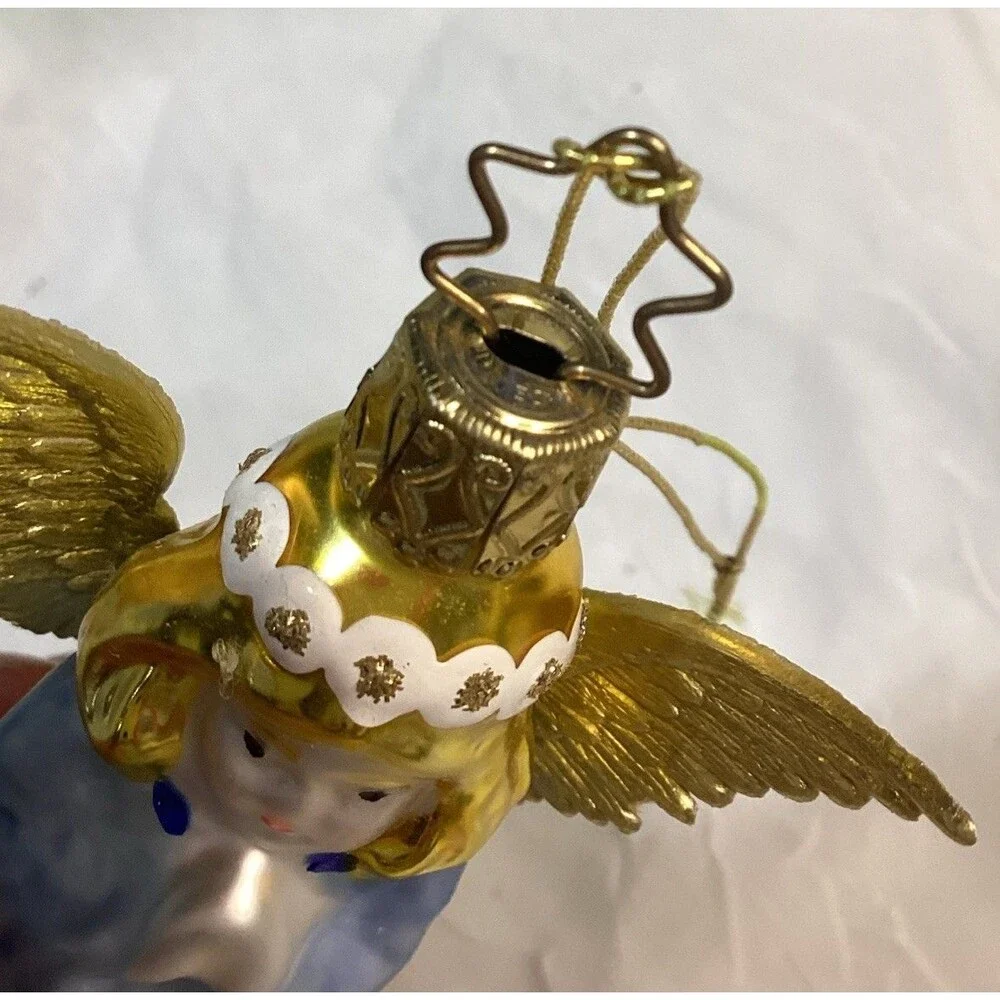 Glass Blue Angel Christmas Ornament Inge-glas German Old World Style Decoration